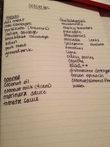 After filling in the menu for the week add the ingredients that you need. MAKE sure to stick to your list!